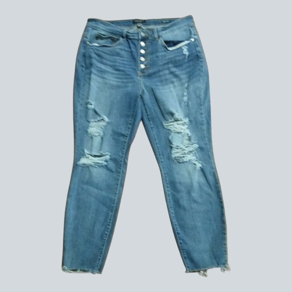 Judy Blue Button-Fly Skinny Fit Medium Wash Denim Jeans Size 18W Distressed
